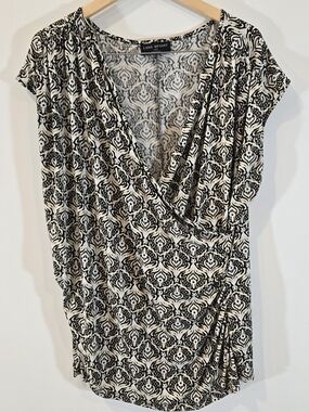 Lane Bryant black cream print Top Shirt Blouse Sz 18 20 2X Plus Classic Business